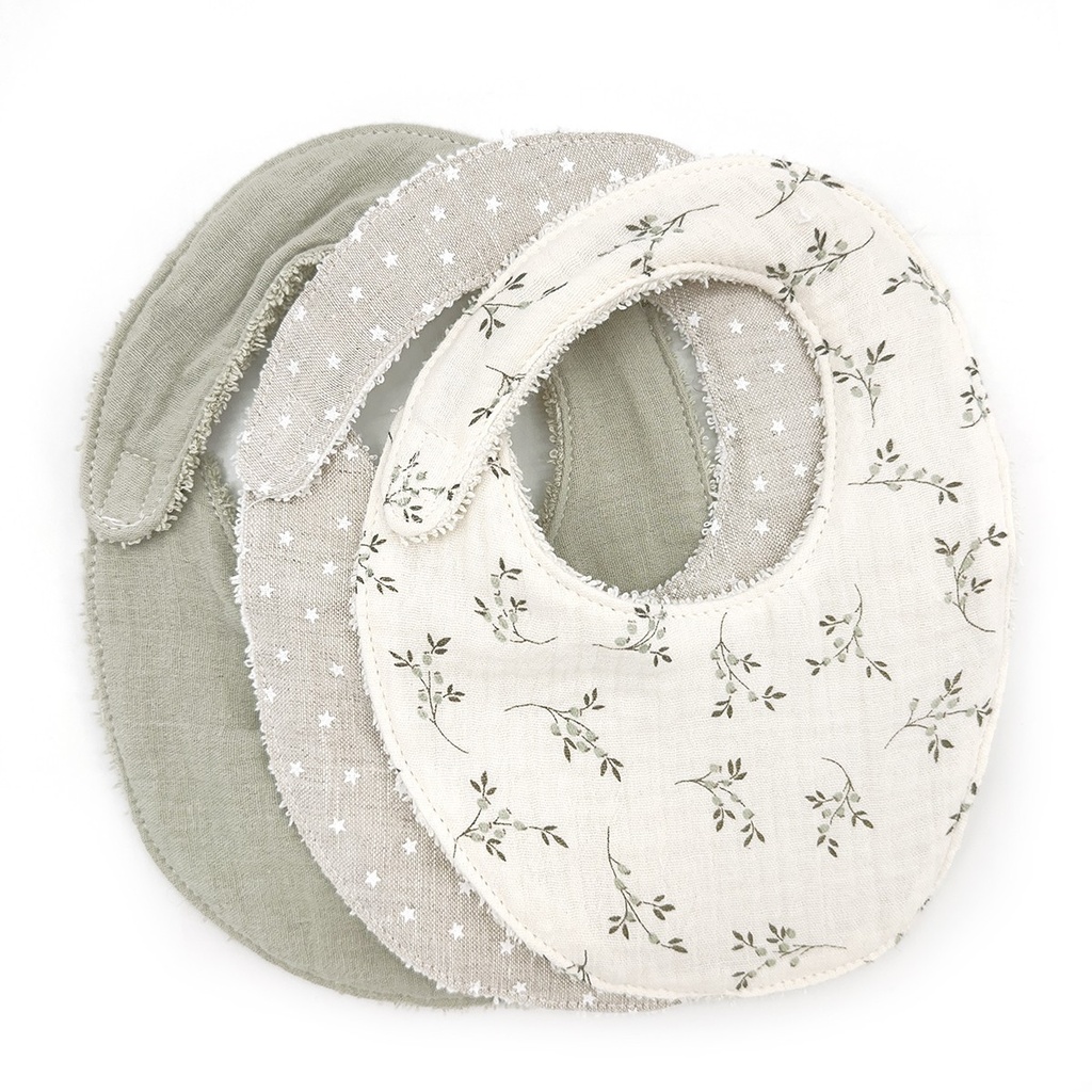 3 BIBS SET OLIVE BLOOM